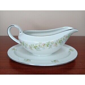 Johann Haviland FOREVER SPRING Gravy/Sauce Boat W/ Underplate Bavaria Platinum